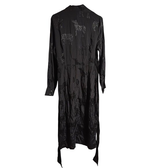 ZARA Black Zebra Print Diamonte Button Thigh Split Midi Dress Size L NWT - Picture 3 of 16